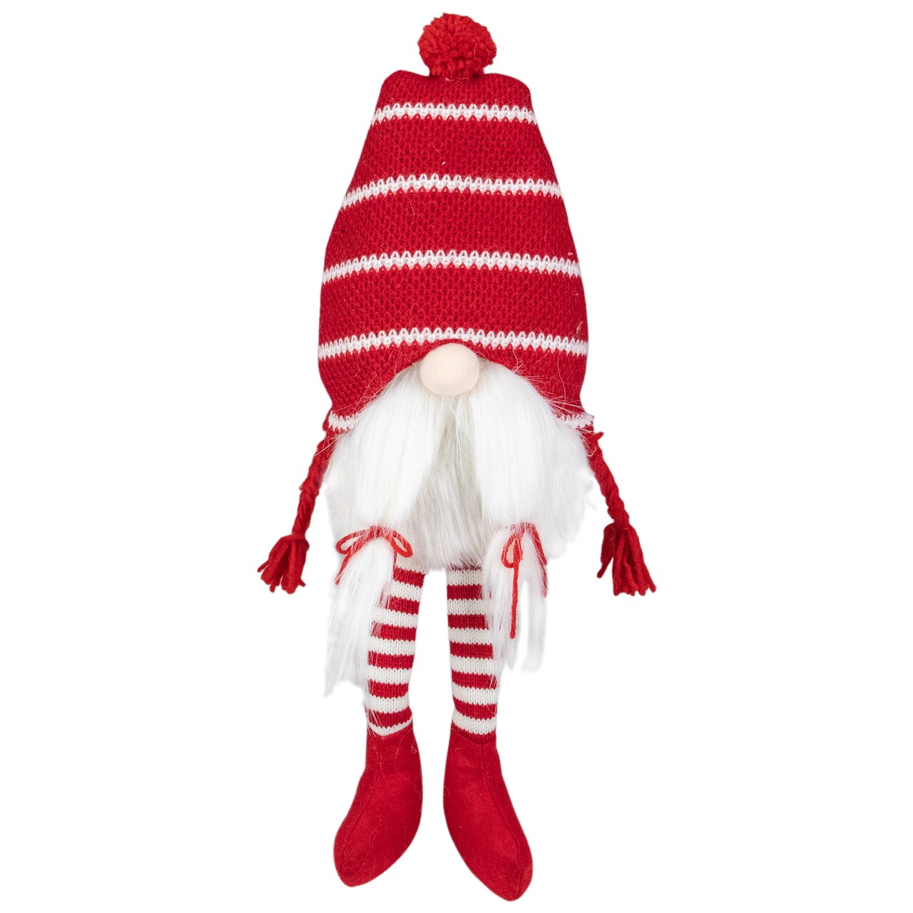 Northlight Plush Striped Sitting Christmas Gnome Figure - 18" - Red and White